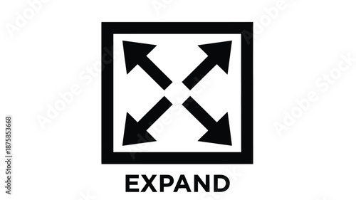 Black square with four outward pointing arrows and the word expand underneath it