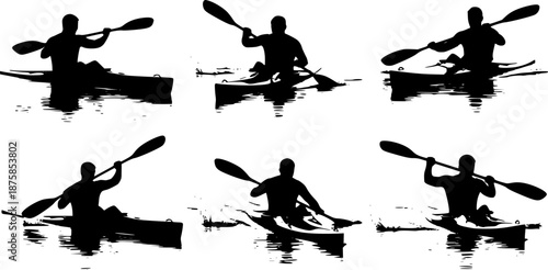 silhouette of man kayaking vector