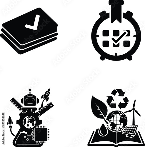 STEM Education Icons Set: Robotics, Science, Coding, and Learning Tools for Classroom and Lab