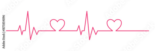 Pink Heartbeat Line with Two Hearts electrocardiogram isolated on transparent background
