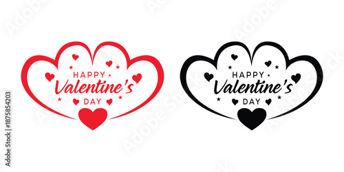 Happy Valentines Day Heart Logos Red and Black love isolated on transparent background