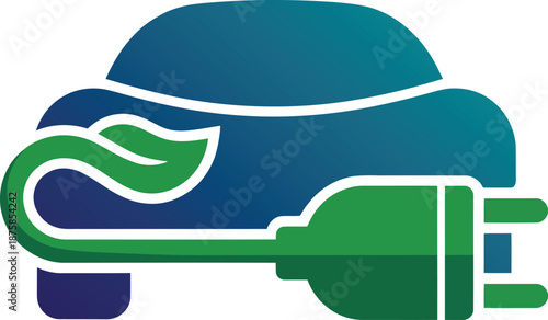 Electric vehicle charging icon with green leaf for eco friendly transportation and renewable energy