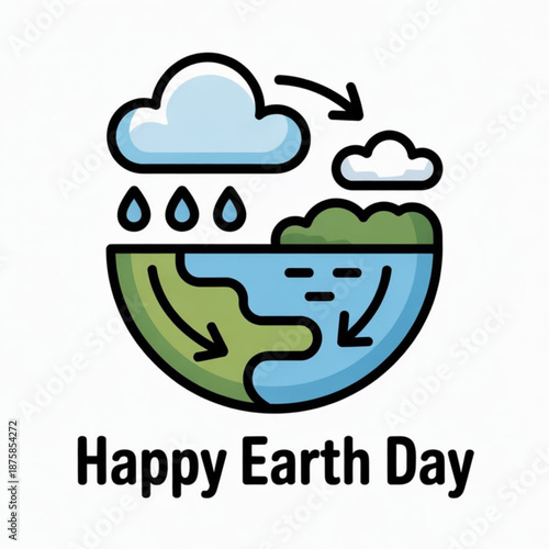 Happy earth day icon illustrating the vital water cycle on the planet