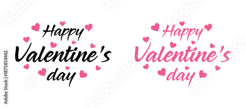 Black and pink text with hearts happy valentines day isolated on transparent background