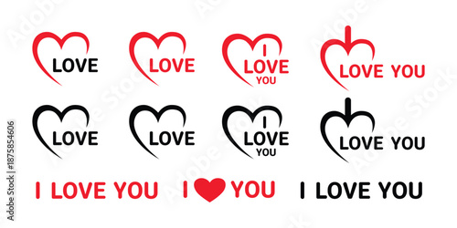 Collection of Love and I Love You Heart Icons symbol isolated on transparent background