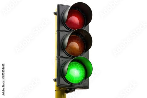 Traffic light with green signal isolated on white background