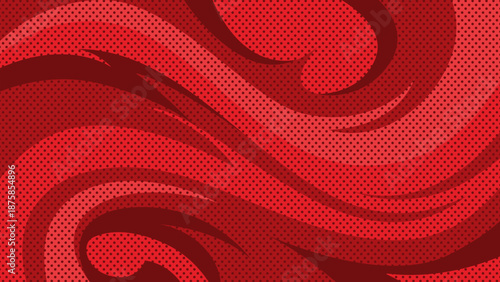 Red abstract background with flowing soft shapes and halftone tetxture.