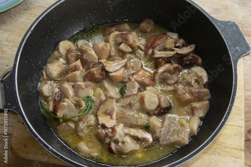 creamy porcini mushroom sauce in pan