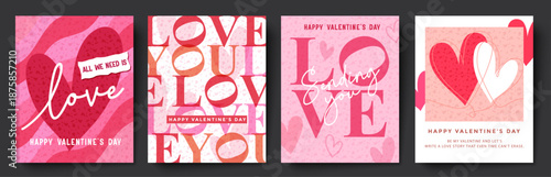 Valentine’s Day poster collection designed with expressive hearts, modern text, and warm tones, Perfect for greeting cards, festive displays, and holiday decoration projects.

