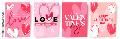 Valentine’s Day poster collection designed with expressive hearts, modern text, and warm tones, Perfect for greeting cards, festive displays, and holiday decoration projects.

