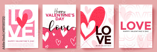 Valentine’s Day poster collection designed with expressive hearts, modern text, and warm tones, Perfect for greeting cards, festive displays, and holiday decoration projects.

