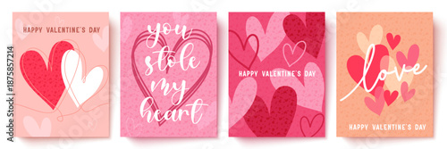 Valentine’s Day poster collection designed with expressive hearts, modern text, and warm tones, Perfect for greeting cards, festive displays, and holiday decoration projects.

