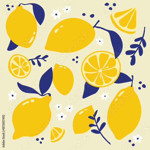 Cute yellow vector lemon illustartion pattern 