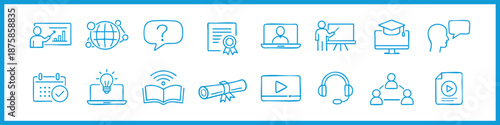 Online Courses Line Editable Icons set. Vector illustration in modern thin style of education related icons: lector, teacher, connection, and more. Isolated on white background