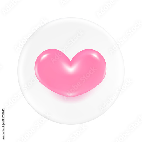 3d heart shape pastel pink color gradient background. Symbol icon with shiny, glossy, reflective surface.