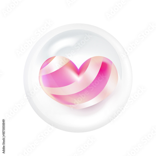Transparency 3d heart shape holographic chrome color gradient background. Glassmorphism with shiny, glossy, reflective surface.