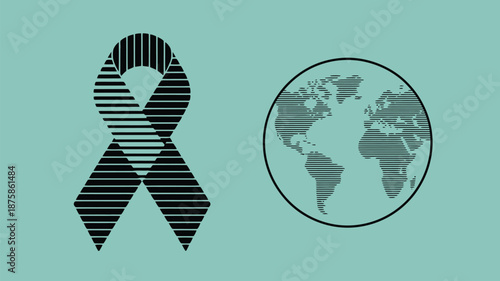 Global awareness ribbon and world map Vector
