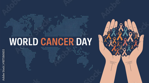 Hands holding ribbons on world cancer day Vector