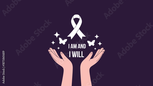 Hands holding ribbon and butterflies Vector