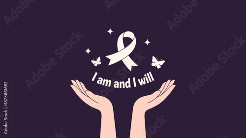 Hands holding ribbon and butterflies Vector