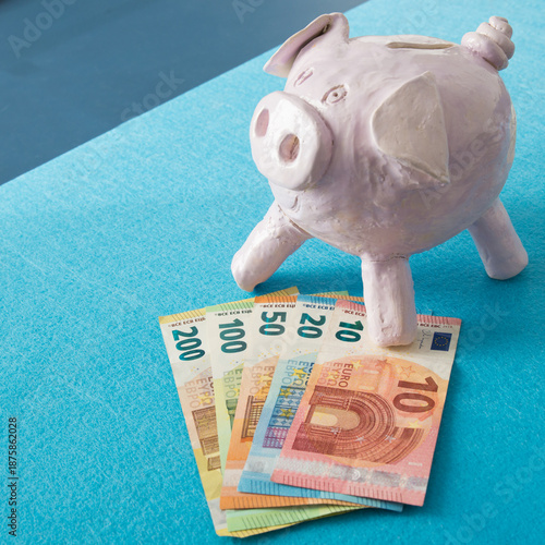 Piggy bank with euro notes