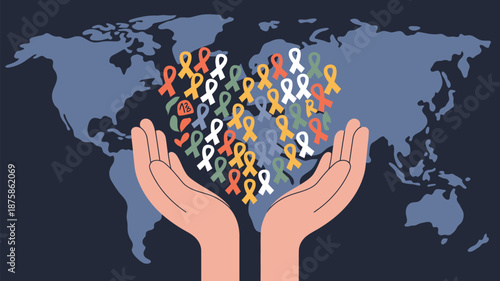 Hands holding global awareness ribbons Vector
