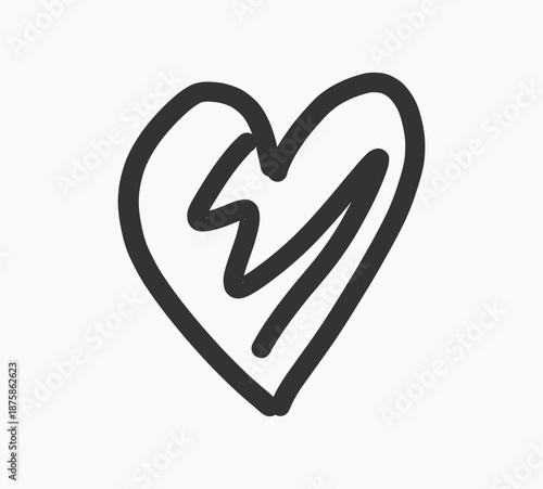 Doodle heart drawing icon. Vector illustration design element.