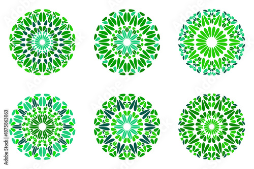 Colorful ornate flower mandala logo set - round abstract ornamental vector illustrations from geometric shapes