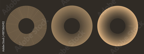 Concentric line radial circles, suns. Abstract bohemian geometric shapes with textured effect. Minimalist vector background