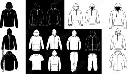 Silhouettes Hoodie template and Casual sportswear 