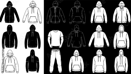 Silhouettes Hoodie template and Casual sportswear 