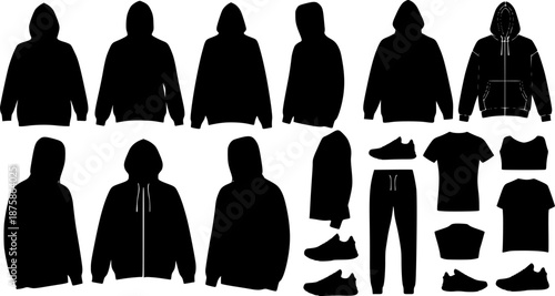Silhouettes Hoodie template and Casual sportswear 