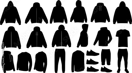 Silhouettes Hoodie template and Casual sportswear 