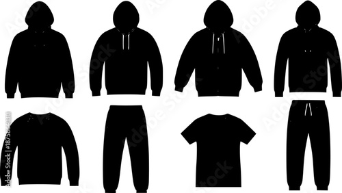 Silhouettes Hoodie template and Casual sportswear 