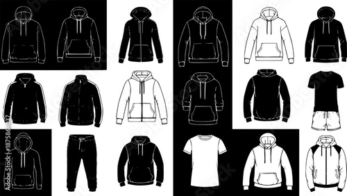 Silhouettes Hoodie template and Casual sportswear 