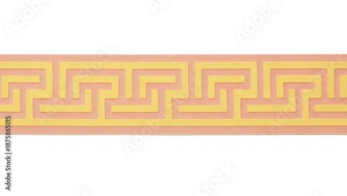 A cultural pattern inspired by Greek key designs, rendered in soft yellow on a pale coral band.