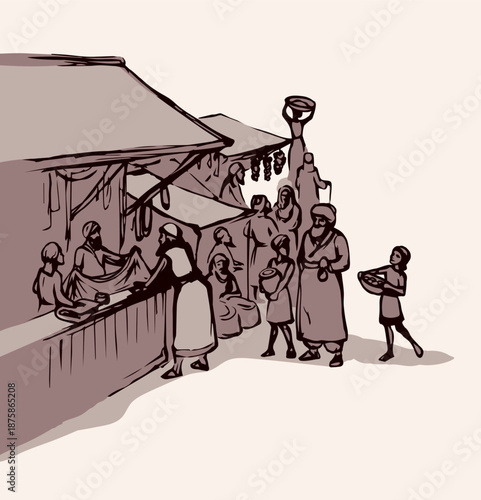 Old eastern market. Vector drawing