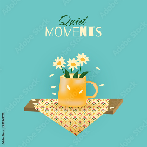 Cozy Floral Still Life with Daisies in a Cup