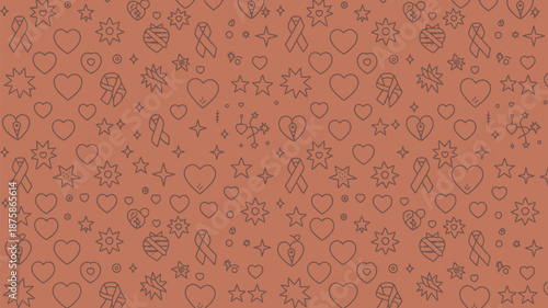 Pattern of hearts and ribbons on orange background Vector