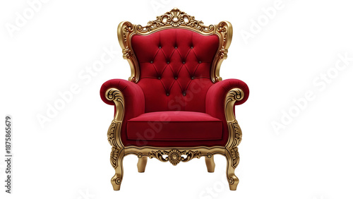 Luxurious red throne chair isolated on transparent background