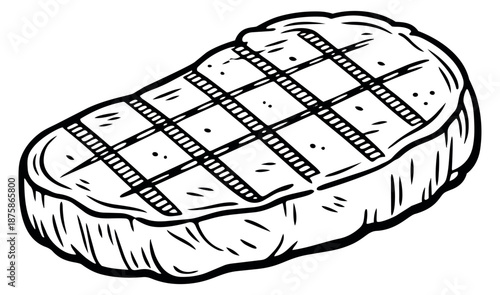 Hand drawn line art illustration of a grilled steak for a barbecue restaurant