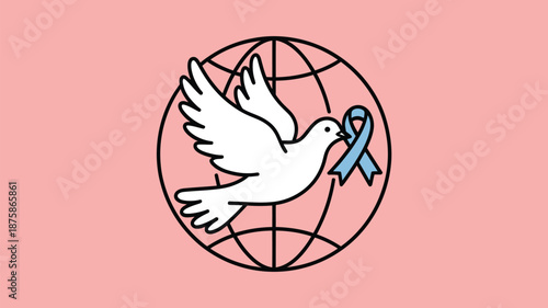Dove holding blue ribbon on globe Vector