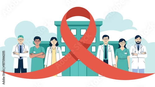 Healthcare professionals showing support for aids awareness Vector