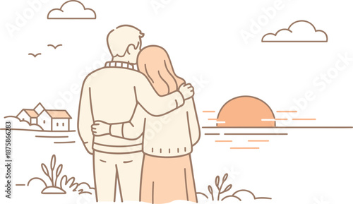 Image Generation. Couple quietly taking in the sunset together, standing close in a peaceful everyday moment as evening approaches