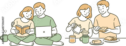 Image Generation. Man and woman spending time in a simple daily routine, side by side with gentle gestures and unhurried presence