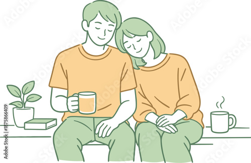 Image Generation. Romantic partners living a quiet daily routine, seated side by side with calm expressions and subtle closeness