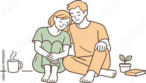 Image Generation. Partners sharing a quiet pause together, seated side by side with gentle closeness and unhurried presence