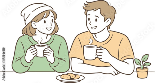 Image Generation. Close friends enjoying a quiet coffee break, seated side by side with gentle conversation and easy body language