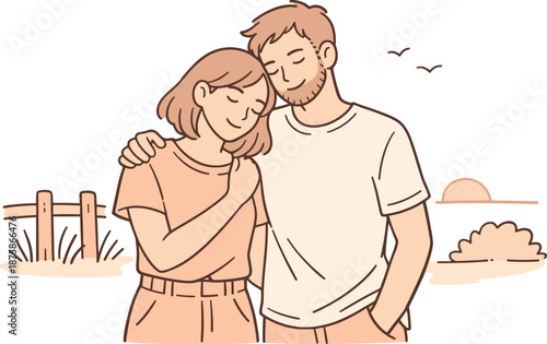 Image Generation. Partners spending time together in warm daylight, standing close and sharing a peaceful moment with easy body