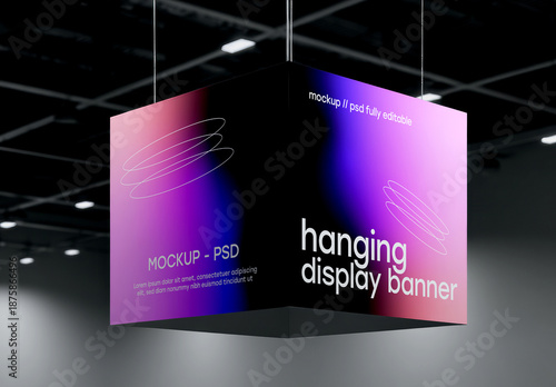Hanging Display Banner Mockup in Exhibition Space